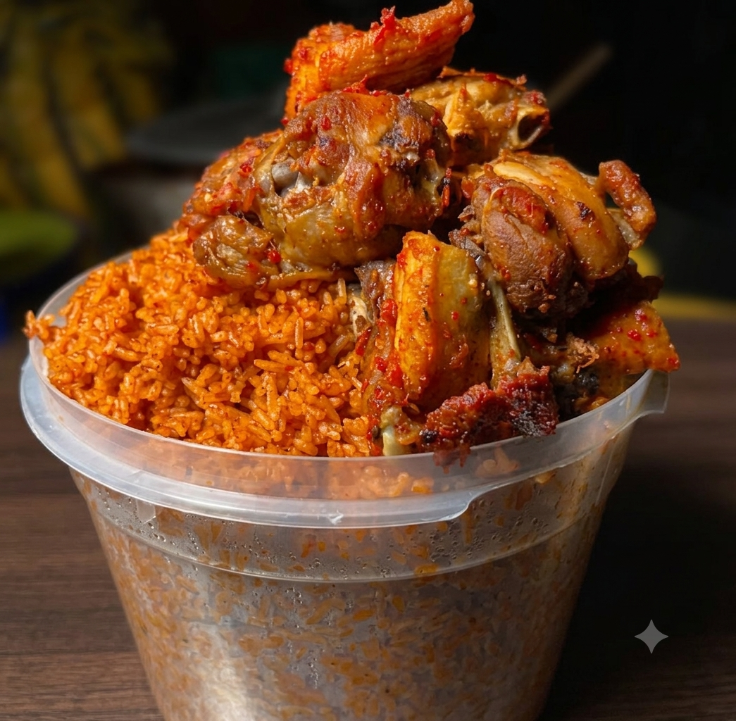 Freshly Prepared Nigerian Rice and Cooked Meals
