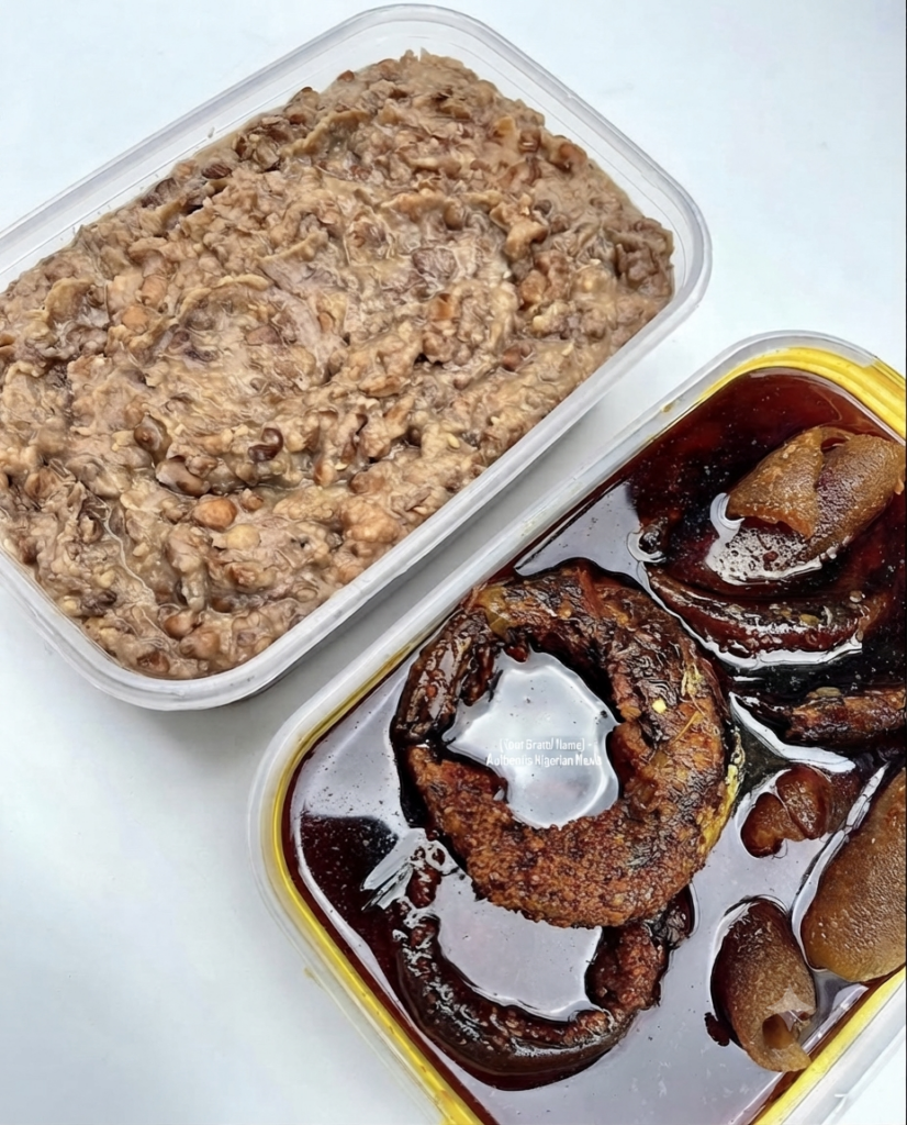 image of ewa agoyin with fish by detorah foods